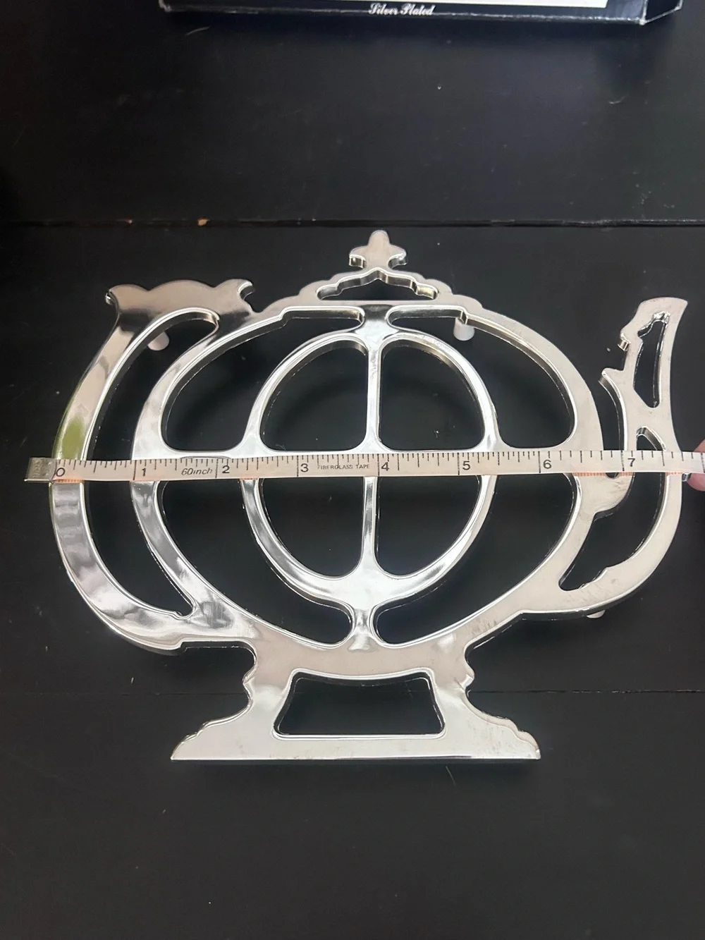 Silver Plated Teapot Shaped Trivet Hot Plate with Original Box Tea Decor